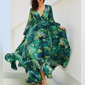 Mr.KK Green Floral Palm Print Maxi Dress XL